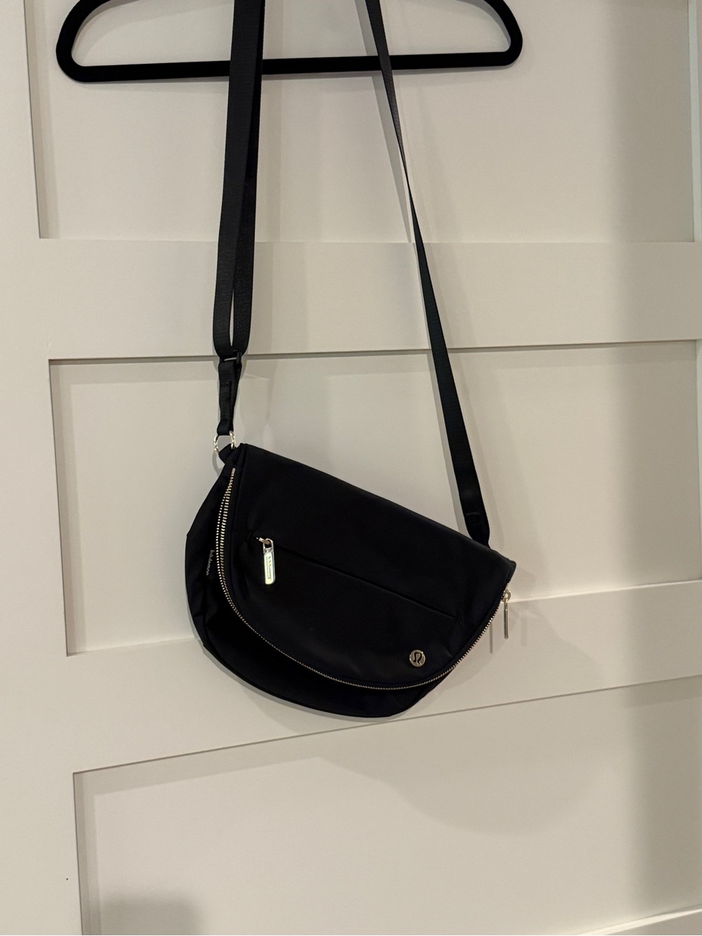 lululemon Black Crossbody Saddle Bag with Gold Accents